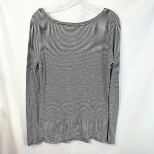 Old Navy Large Top Tall‎ Black White Striped Ruffle Henley Long Sleeve Y2K 1194 thumbnail 2
