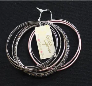 NWT Erica Lyons Textured Rhinestone 9 Pack Bangle Bracelets Black / Pink 2.75" thumbnail 1