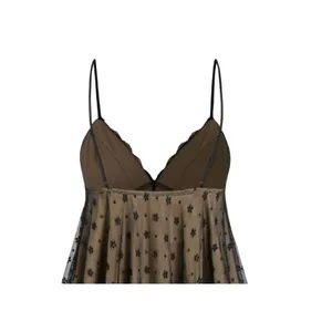 Cider NWT Sexy Floral Lace V Neck Ruffle Cami Stretch Top Adjustable Strap M Black Tan thumbnail 5
