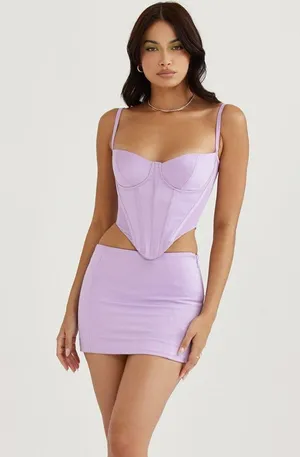 House of CB ELODIE ORCHID SATIN MINI SKIRT, Size Large, $135 thumbnail 12