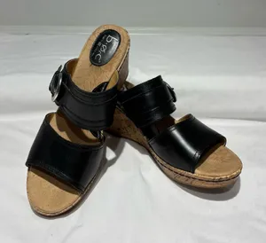 Born Concept black leather wedge sandals Size 10 thumbnail 1