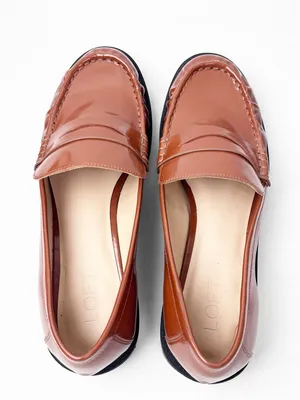 LOFT Brown Faux Leather Slip On Penny Loafers Size 9.5M Preppy Casual Minimalist thumbnail 10