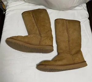 Women's Sheepskin Shearling Mid-Calf Winter Boots Tan Brown Size 8 Cozy Lined thumbnail 1