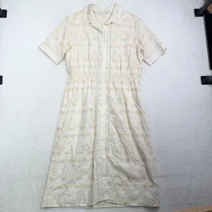 Tularosa Small Midi Dress Cream Floral Embroidery Lace Trim Boho Button Front thumbnail 2