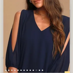 Lulus Shifting Dears Navy Blue Long‎ Sleeve Dress MEDIUM thumbnail 3