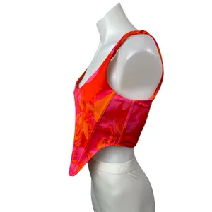 White Fox Coral Pink Marble Longline Sleeveless Corset Bustier Crop Top Size S thumbnail 2