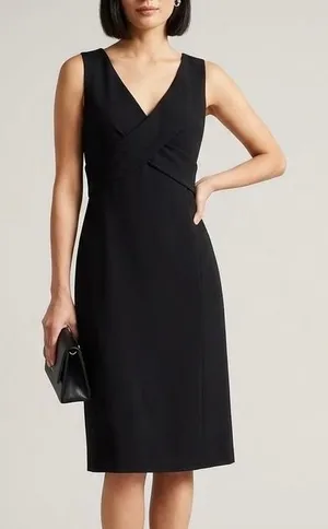 MaxMara Black Surplice V-Neck Crossover Midi Dress Italy Size 6 US thumbnail 1