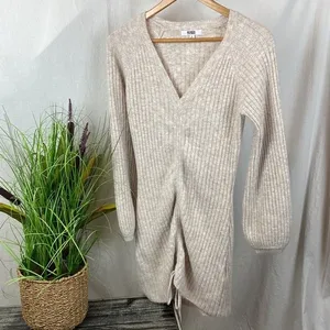 Steve Madden BB Dakota Ivory Ribbed Long Sleeve Knit Sweater Dress L thumbnail 2