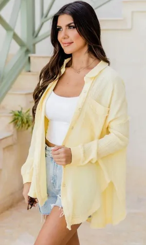 Pink lily LET ME ADORE YOU YELLOW BUTTON FRONT GAUZE BLOUSE thumbnail 1