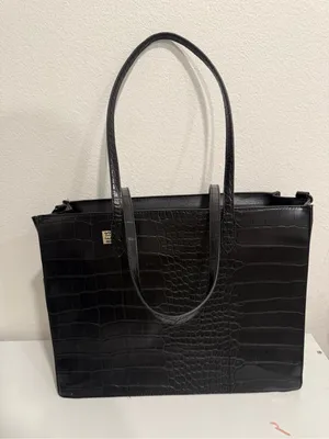 BEIS The Work Tote in Black Croc-Embossed Faux Leather thumbnail 2
