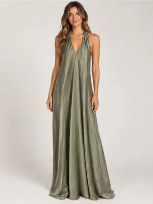 Show Me Your Mumu Sage Satin Halter Cowl Maxi Dress S Y2K thumbnail 3