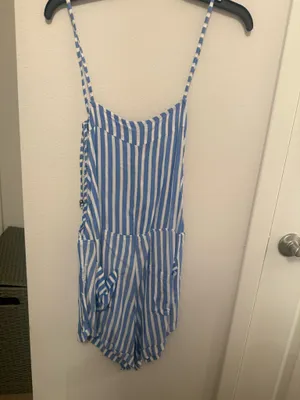 Angie Blue & White Striped Romper thumbnail 5