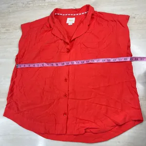 Maeve Anthropologie Coral Orange Button Down Short Sleeve Blouse Top Large thumbnail 7