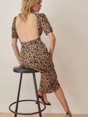 Reformation Dusk Dress Midi Animal Print Size 0 Open Back thumbnail 2