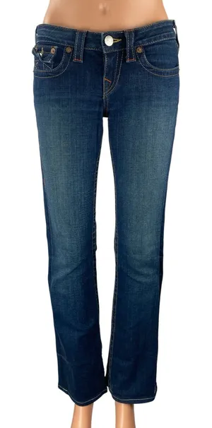 True Religion Women's Blue Low Rise Dark Wash Flared Bootcut Denim Jeans Sz 26 thumbnail 1