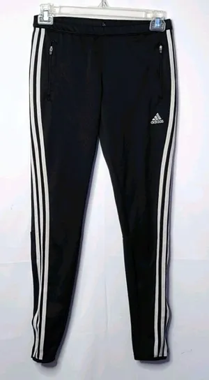 Adidas black track workout pull on three stripe zipper pockets pants sz Small thumbnail 1