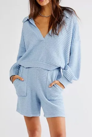 Free People Beach Blue Carter Sweater Set Size Medium thumbnail 1