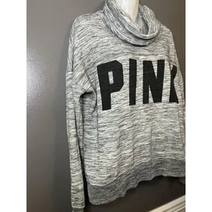 PINK Victoria's Secret Sweatshirt Womens Medium Gray Cowl Neck Logo Pullover thumbnail 3