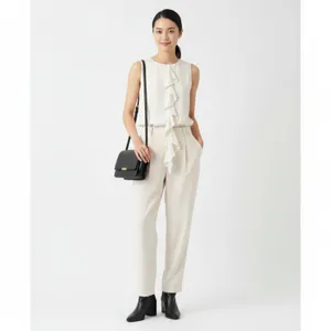 Theory 100% Silk Ivory Cream Sleeveless Ruffle Front Button Up Blouse Top S thumbnail 8