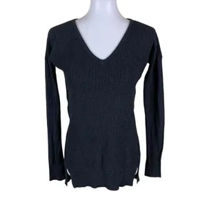 Lululemon Black Waffle Knit V Neck Long Sleeve Sweater 4 Women's thumbnail 2