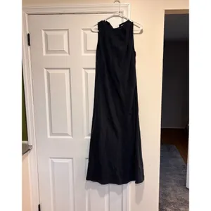 Abercrombie & Fitch High-Neck Column Midi Shift Dress Navy Blue Modal Blend Sz S thumbnail 3