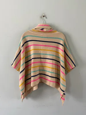 NWT THML Juliana‎ Striped Colorful Turtleneck Poncho Wool Blend Sweater thumbnail 4