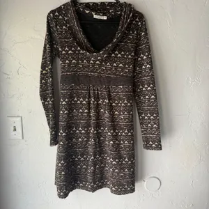 Hazel Brown‎ Patterned Long Sleeve Cowl Neck Knit Dress Fair Isle Print Small S thumbnail 2