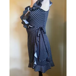 Y2K Navy White Polka Dot Ruffle Wrap Mini Dress Sleeveless whimsi dainty cute sm thumbnail 2