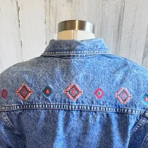 Vintage Cropped Embroidered Denim Jacket Southwestern‎ Boho Medium thumbnail 8