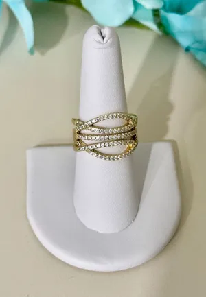 14K Gold Plated‎ Womens Crossover Ring Multi Row Cubic Zirconia Size 8 thumbnail 1