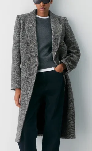 ARITZIA BABATON THE CONSTANT COAT Gray Herringbone Long Coat thumbnail 1