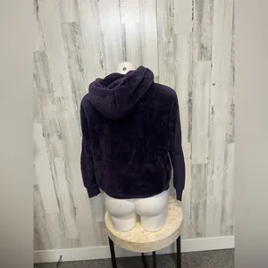 No Boundaries Dark Purple Fleece Fuzzy Hoodie Womens Size Small S Teddy Pullover thumbnail 3