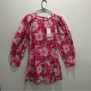 NWT Pink Loveshackfancy Floral Cotton Silk Teyana Mini Dress Holiday Sun Fuschia thumbnail 4