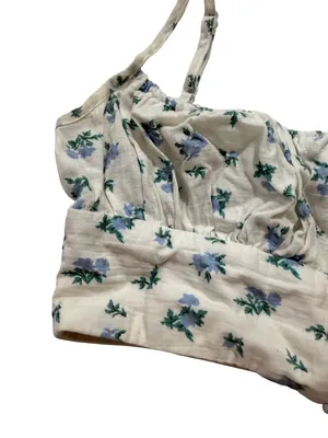 Princess Polly Ivory Blue Floral Smocked Crop Top Cami Tie Shirt Size 0 Women's thumbnail 6