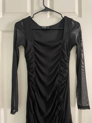 Black Mini Dress with Sheer Long Sleeves thumbnail 1