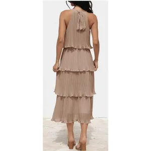 Zesica Sleeveless Halter Neck Chiffon, Ruffled, Tiered Midi Dress Women’s L thumbnail 2