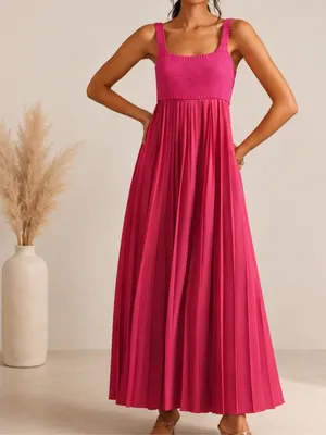 Anthropologie x Mare Mare Pleated Two Piece Resortwear Maxi Dress in Hot Pink thumbnail 9