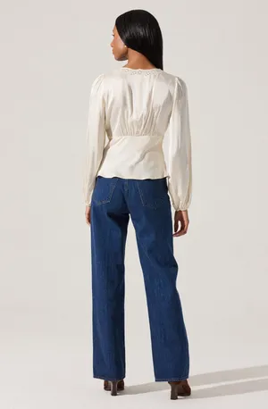 ASTR The Label Roya Eyelet Trim Satin Top thumbnail 2