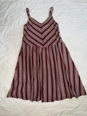 Universal Threads Burgundy and Cream Striped Spaghetti Strap Dress thumbnail 1