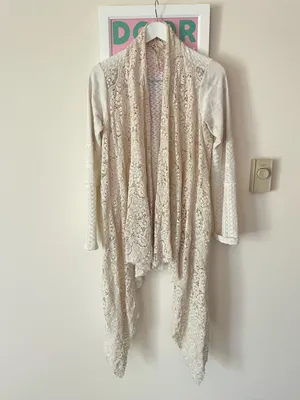 Aratta Silent Journey Shawl Thermal Lace Crochet Open Waterfall Cardigan Small thumbnail 2