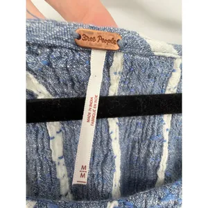 Free People Obi Posey Smocked Tank Top Striped Boho Hippie M Blue White Fringe thumbnail 9