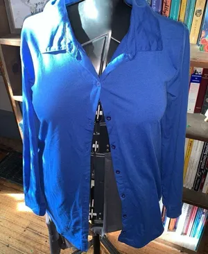 Lularoe Valentina solid blue knit travelcore S button down shirt thumbnail 1