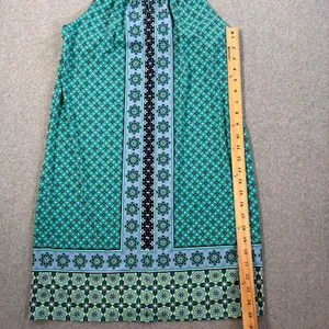 Max Studio Women's Small Halter Neck Shift Dress Teal Green Sleeveless Geometric thumbnail 5