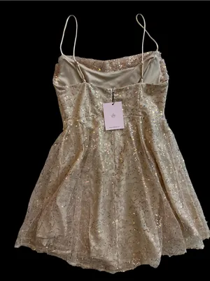 Hello Molly Beige Sequin Mini Dress with Spaghetti Straps thumbnail 2