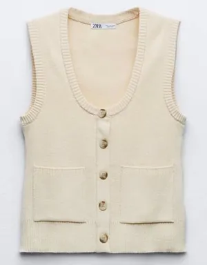 Zara Buttoned Knit Sweater Vest Small thumbnail 1
