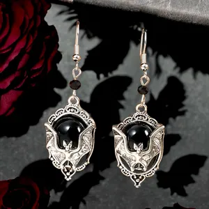 Gothic Bat Cameo Vintage Style Synthetic Black Silver-Plated Alloy Drop Earrings thumbnail 5