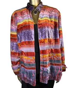 Vintage Coldwater Creek Jacket Women's Velour Western Hippie Boho 90s Large thumbnail 1