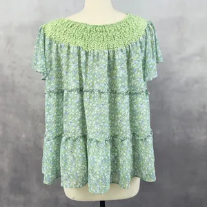 Floral Tiered Ruffle Top Women Medium Crochet Cottage Soft Girl‎ Fairy Prairie thumbnail 3