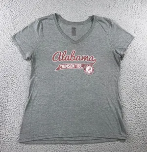 Alabama Crimson Tide T-Shirt Women L V-Neck Gray Graphic NCAA Grunge 90s Sporty‎ thumbnail 1