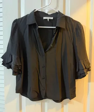 Frame 100% Silk Ruffle Sleeve Black Blouse thumbnail 1